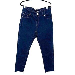 High Waist Dark Blue Skinny Jeans With Triple Button Closure Womens Size 17/18 B